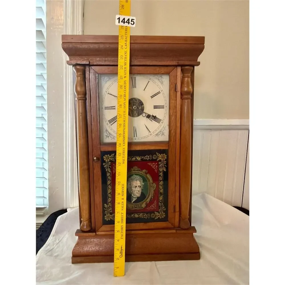 Antique Seth Thomas OG Clock w/ Andrew Jackson Glass, Key & Pendulum